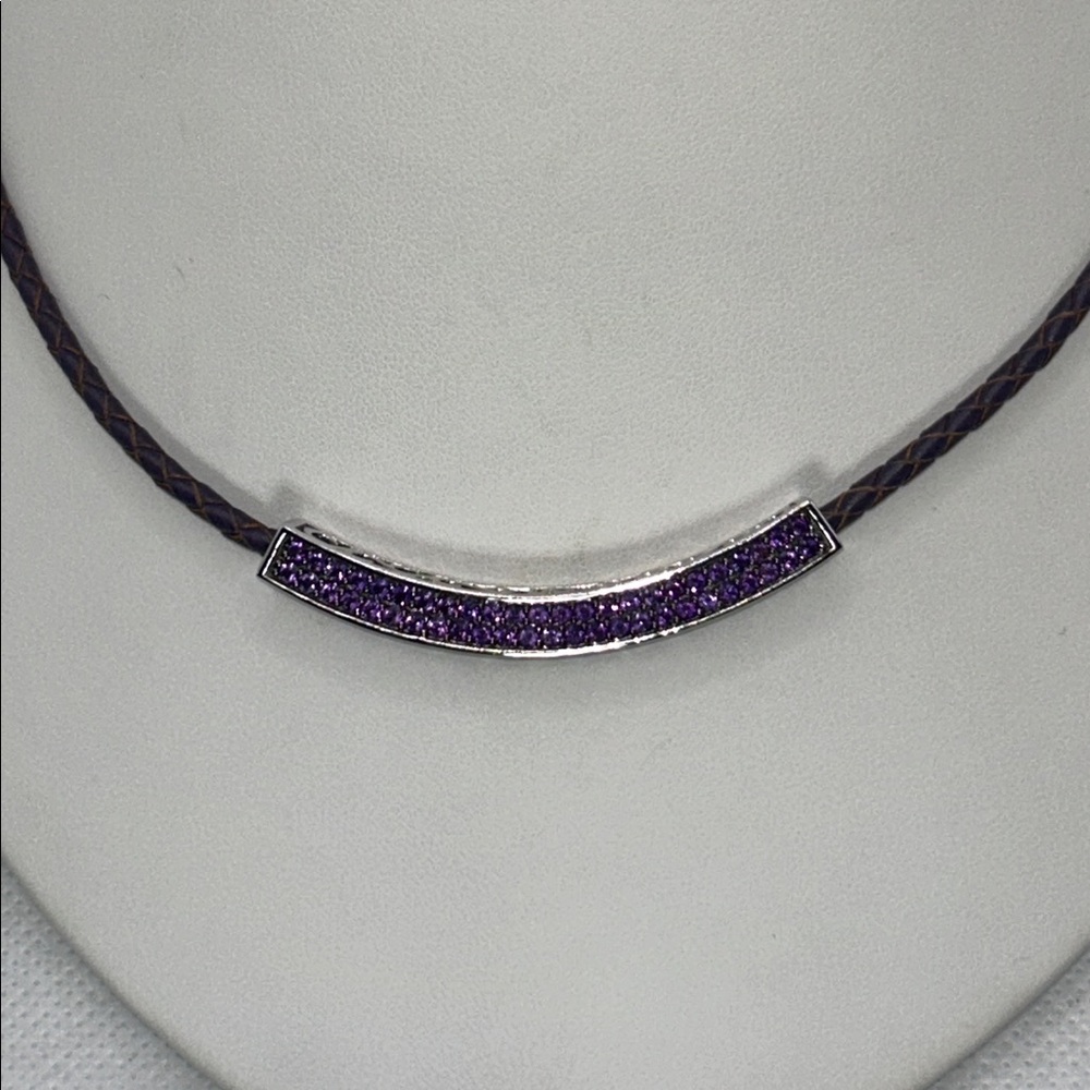 NWOT Genuine Leather Sterling Silver Amethyst Gemstone Necklace